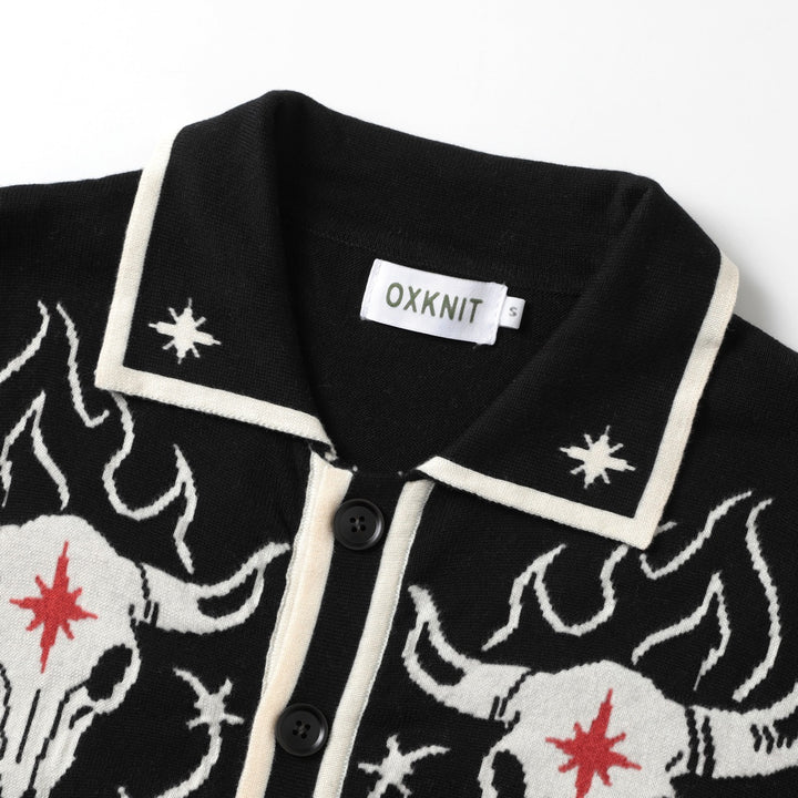 Men's Black Gothic Western Cowboy Polo Knit Cardigan