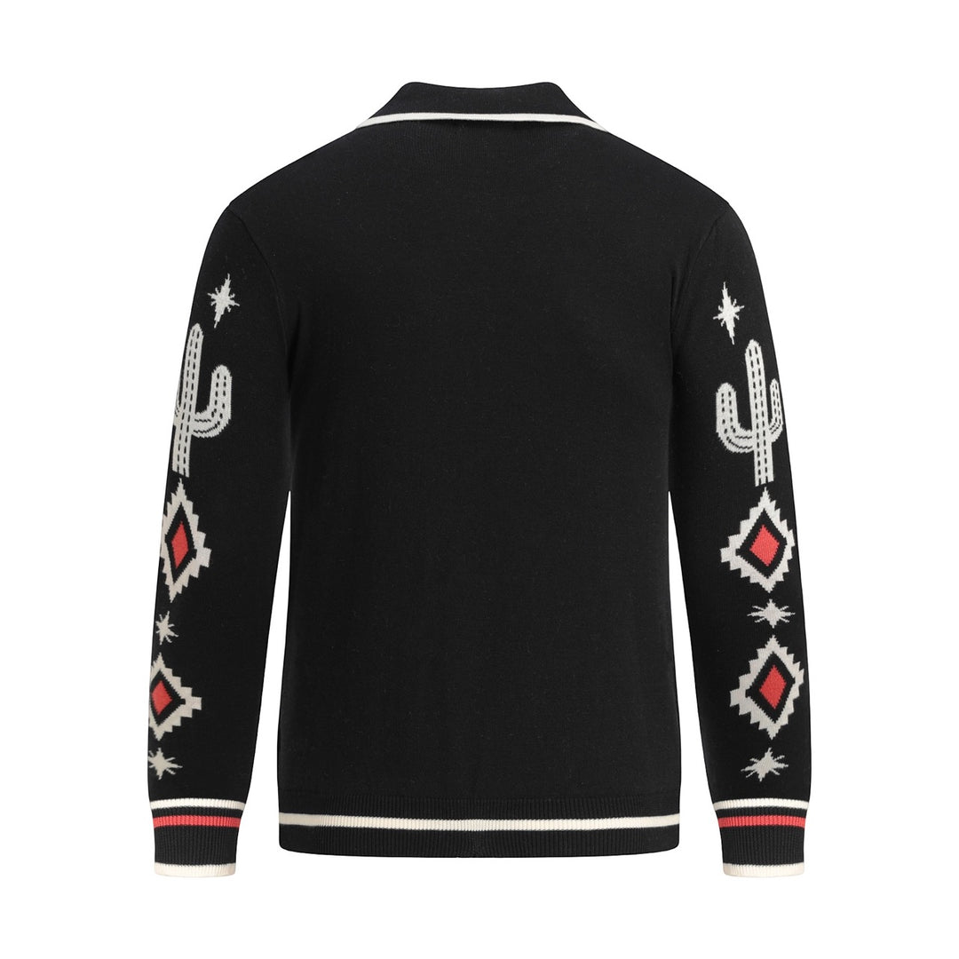Men's Black Gothic Western Cowboy Polo Knit Cardigan