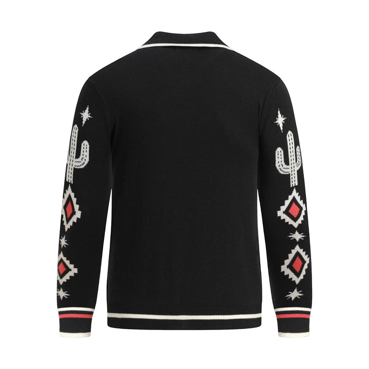 Men's Black Gothic Western Cowboy Polo Knit Cardigan