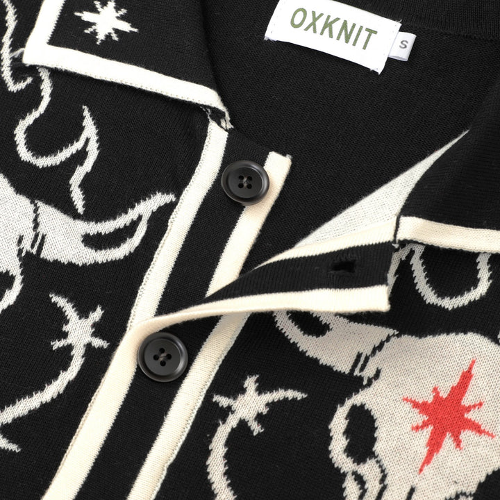Men's Black Gothic Western Cowboy Polo Knit Cardigan
