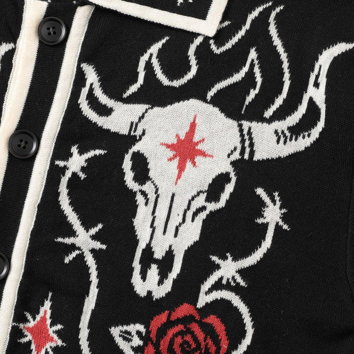 Men's Black Gothic Western Cowboy Polo Knit Cardigan