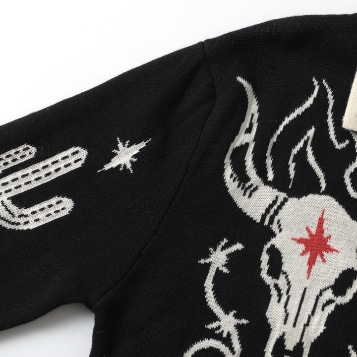 Men's Black Gothic Western Cowboy Polo Knit Cardigan