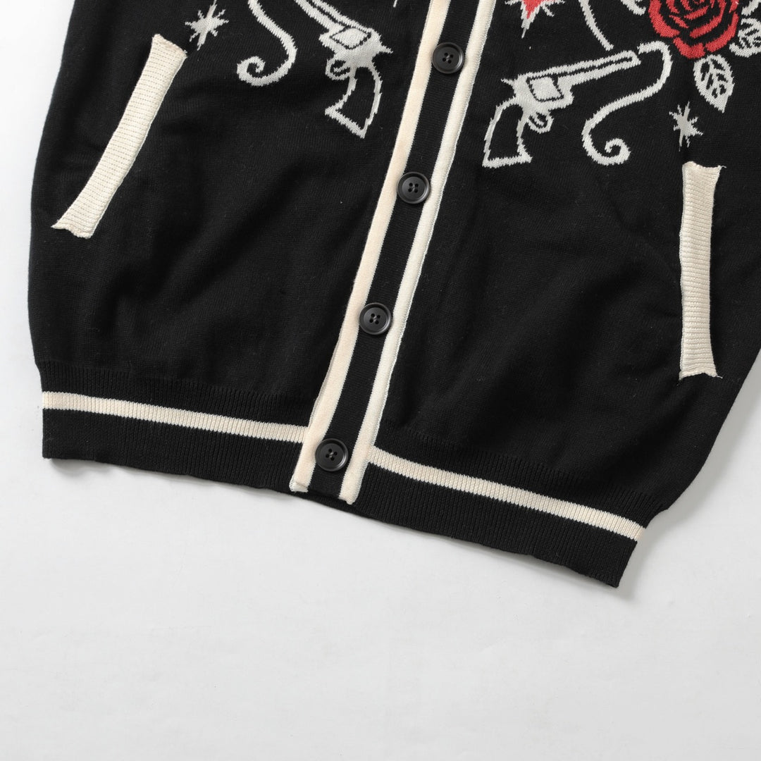 Men's Black Gothic Western Cowboy Polo Knit Cardigan