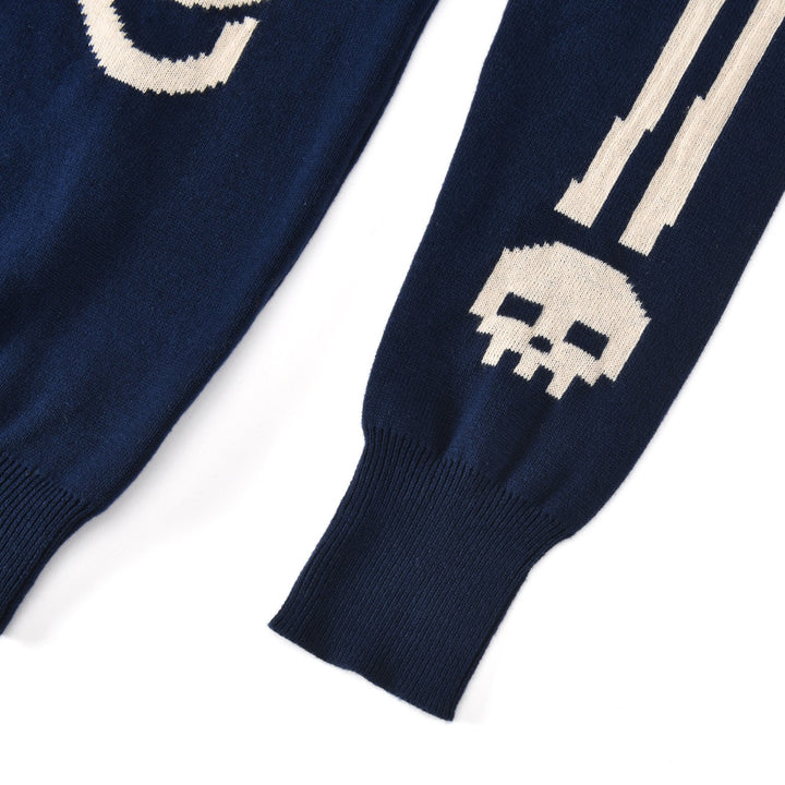 Men's Navy Blue Gothic Romantic Skull Punk Crew Neck Knit Sweater