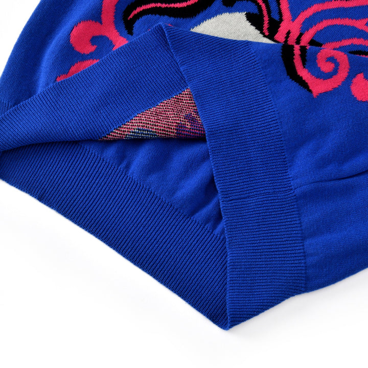 Suéter de punto jacquard azul psicodélico gótico rock de los años 70 para mujer