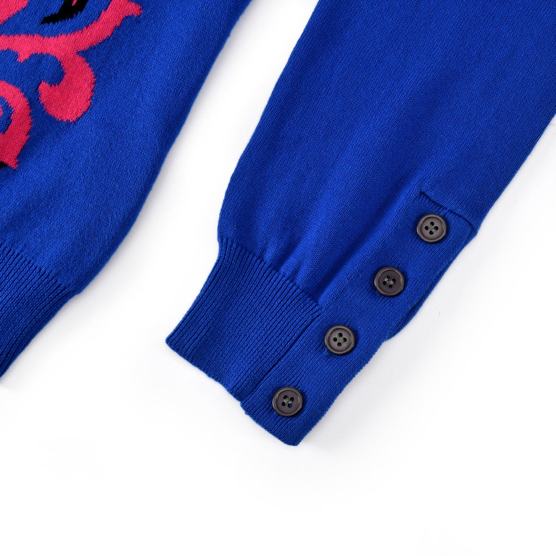 Suéter de punto jacquard azul psicodélico gótico rock de los años 70 para mujer