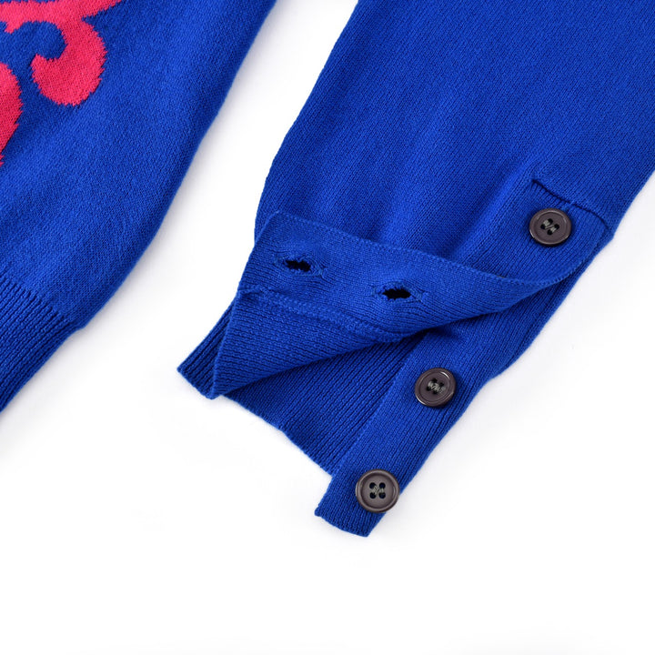 Suéter de punto jacquard azul psicodélico gótico rock de los años 70 para mujer