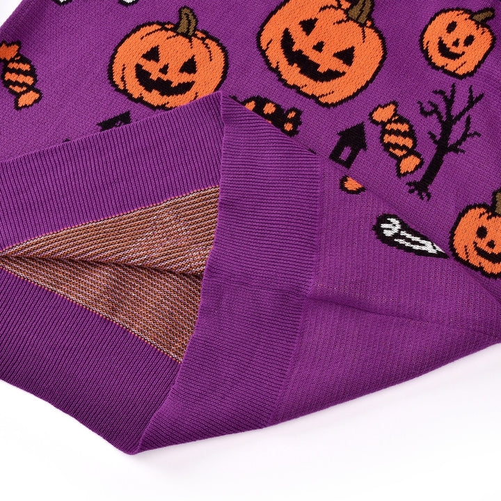 Women's Purple Fun Halloween Skeleton Animal Jacquard Knit Sweater