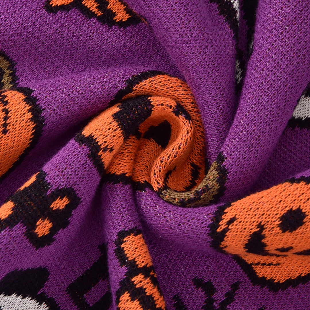 Women's Purple Fun Halloween Skeleton Animal Jacquard Knit Sweater