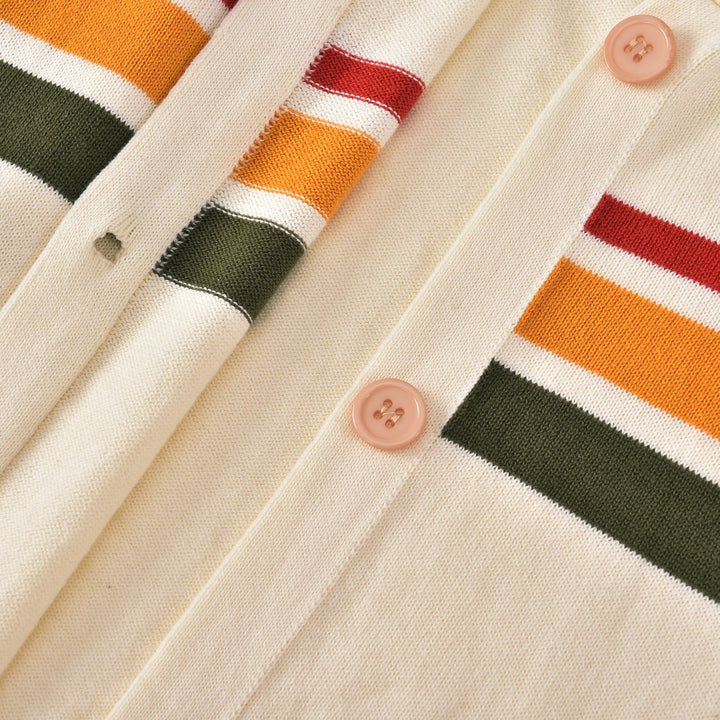 Damen 70er Collegiate Gestreifte Kapuzen-Strickjacke – Kurze Länge