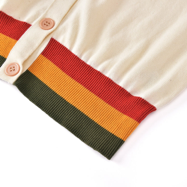 Damen 70er Collegiate Gestreifte Kapuzen-Strickjacke – Kurze Länge
