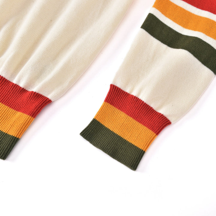 Damen 70er Collegiate Gestreifte Kapuzen-Strickjacke – Kurze Länge