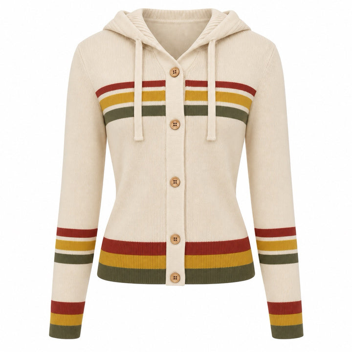 Women's 70s Collegiate Striped Hooded Knit Cardigan - Cropped Length