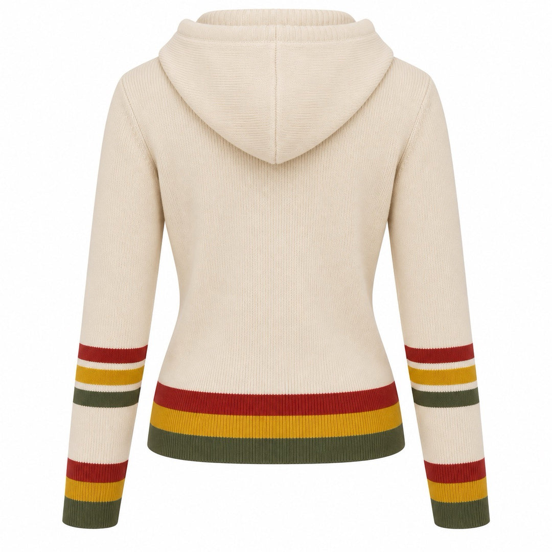 Women's 70s Collegiate Striped Hooded Knit Cardigan - Cropped Length
