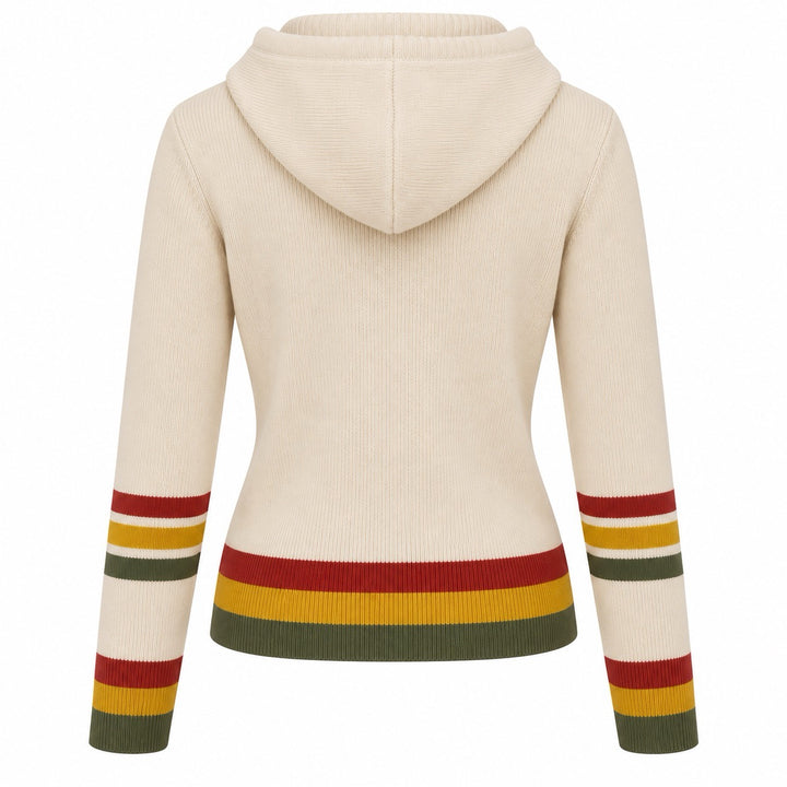 Women's 70s Collegiate Striped Hooded Knit Cardigan - Cropped Length
