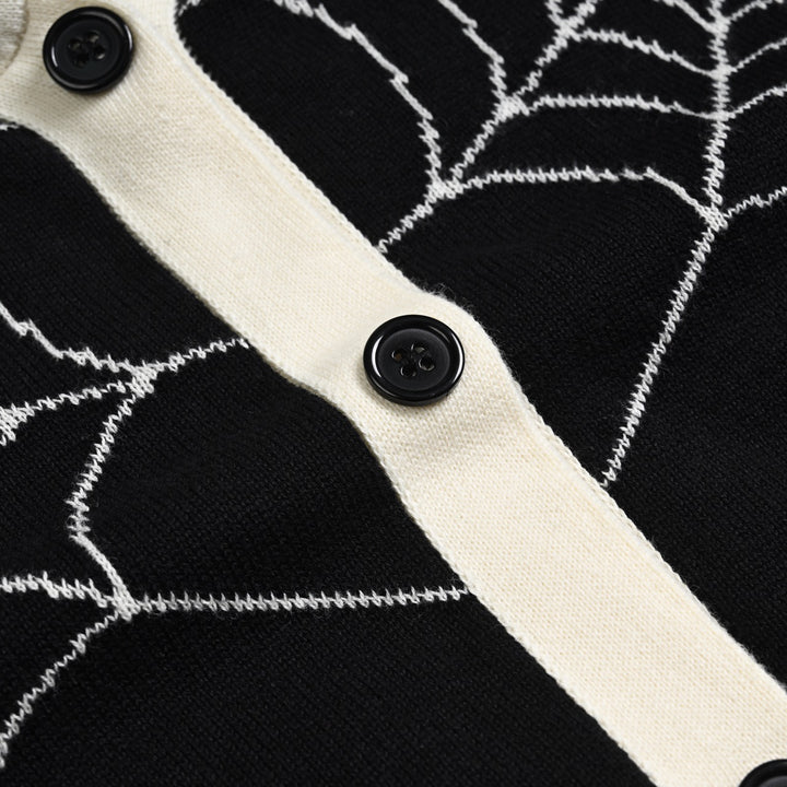 Women's Black Gothic Spiderweb Cropped Knit Cardigan