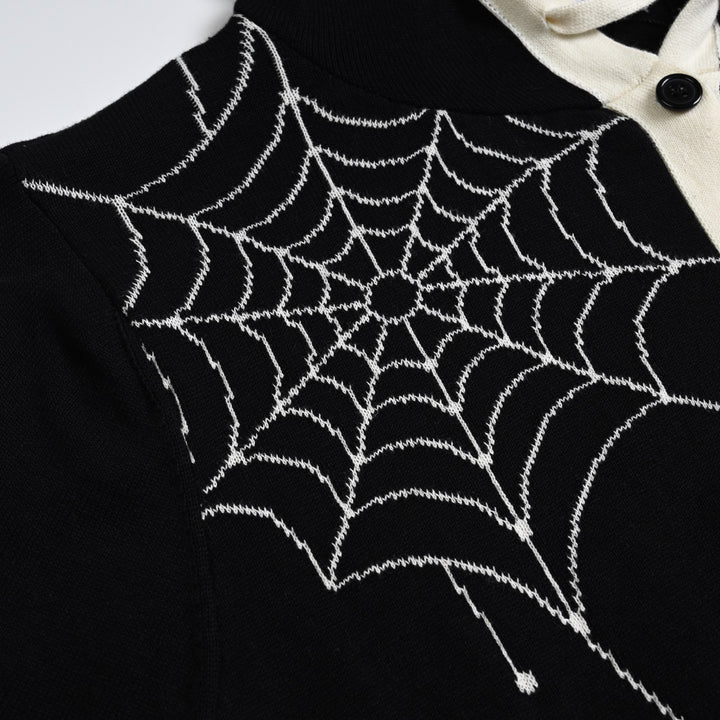 Women's Black Gothic Spiderweb Cropped Knit Cardigan