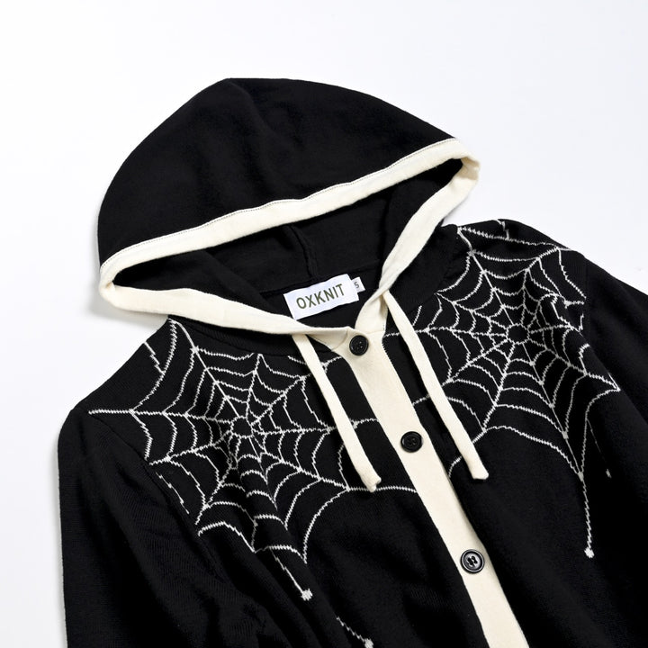 Women's Black Gothic Spiderweb Cropped Knit Cardigan