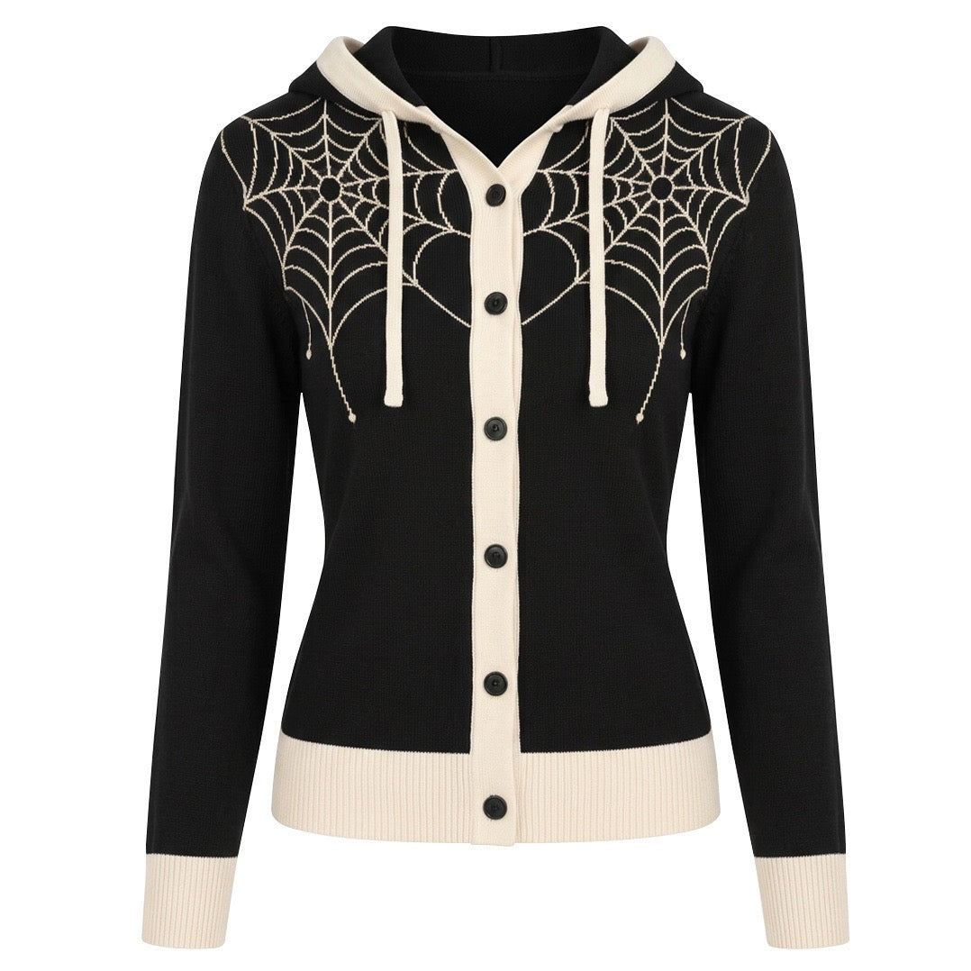 Cardigan de Malha com Capuz Vintage dos Anos 70 para Mulher - Comprimento Curto