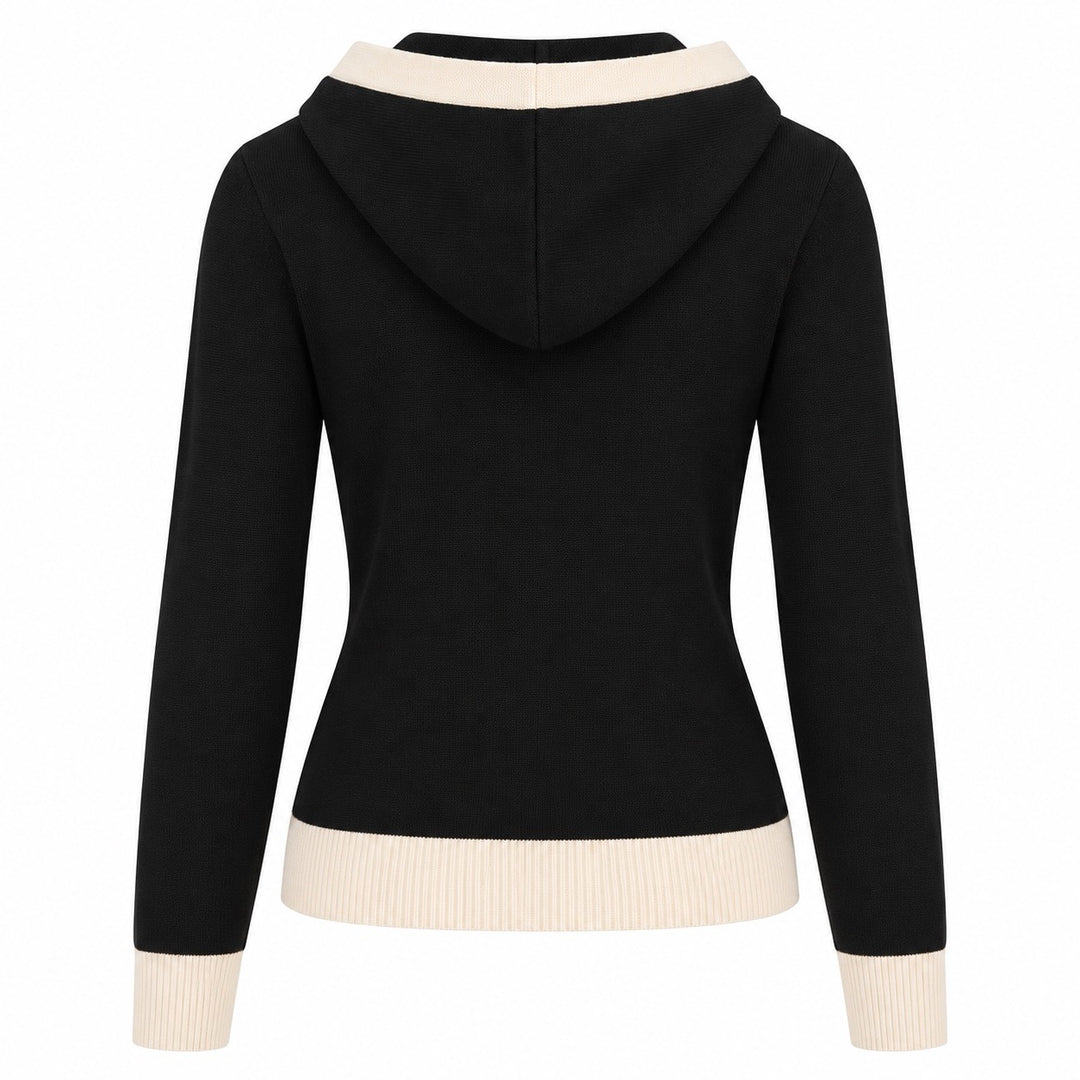 Women's Black Vintage Gothic Spiderweb Jacquard Hooded Knit Cardigan - Cropped Length