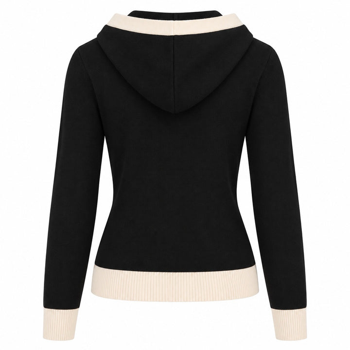Women's Black Vintage Gothic Spiderweb Jacquard Hooded Knit Cardigan - Cropped Length