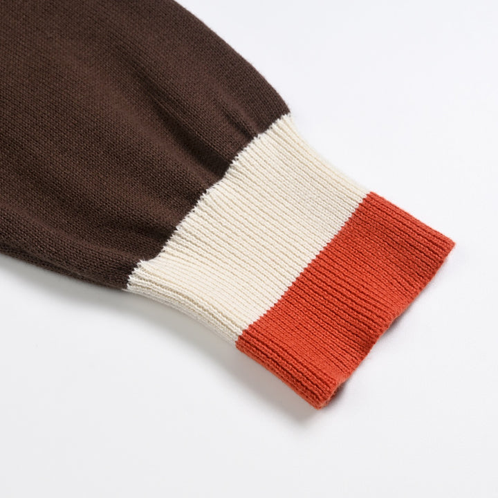 Damen Braune 70er Vintage Sportliche Gestreifte Kapuzen-Strickjacke - Kurze Länge