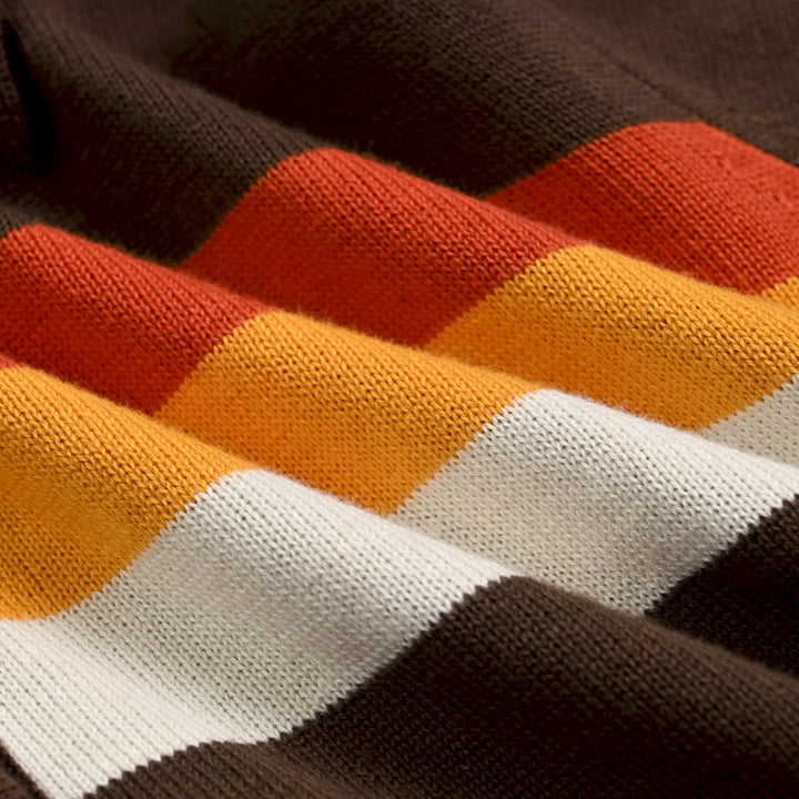 Damen Braune 70er Vintage Sportliche Gestreifte Kapuzen-Strickjacke - Kurze Länge