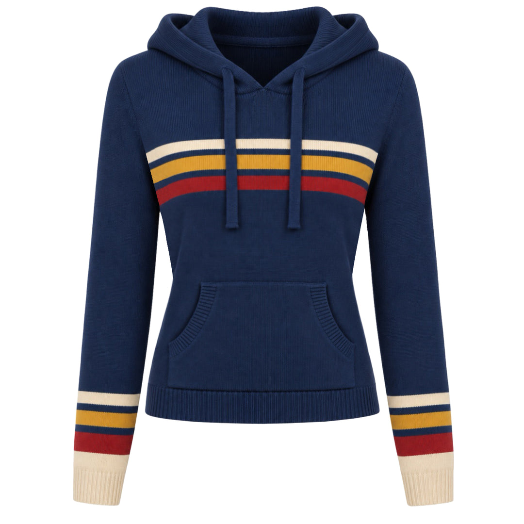 Cardigan de Malha com Capuz Vintage dos Anos 70 para Mulher - Comprimento Curto