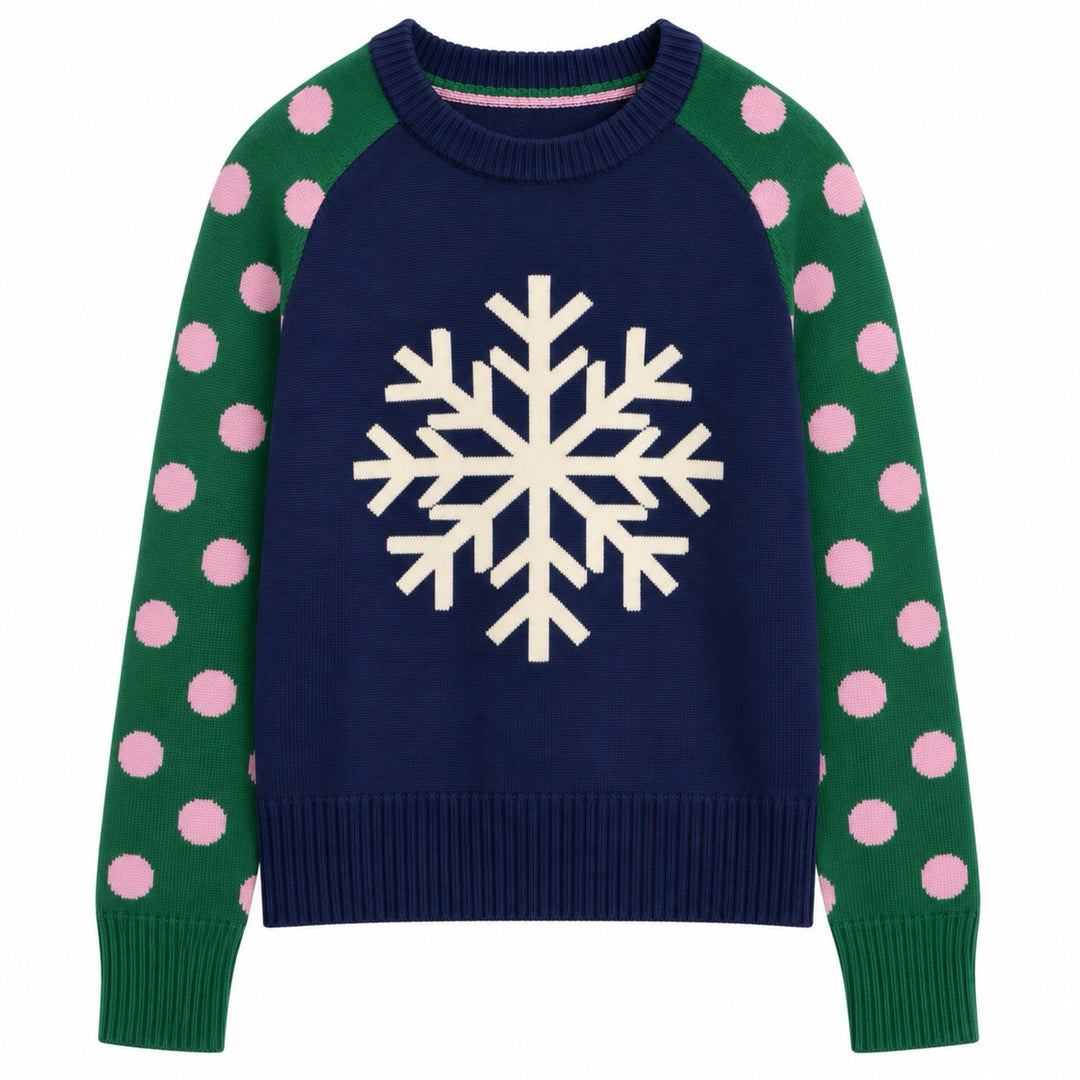 Women's Blue Vintage Christmas Pop Art Jacquard Knit Sweater