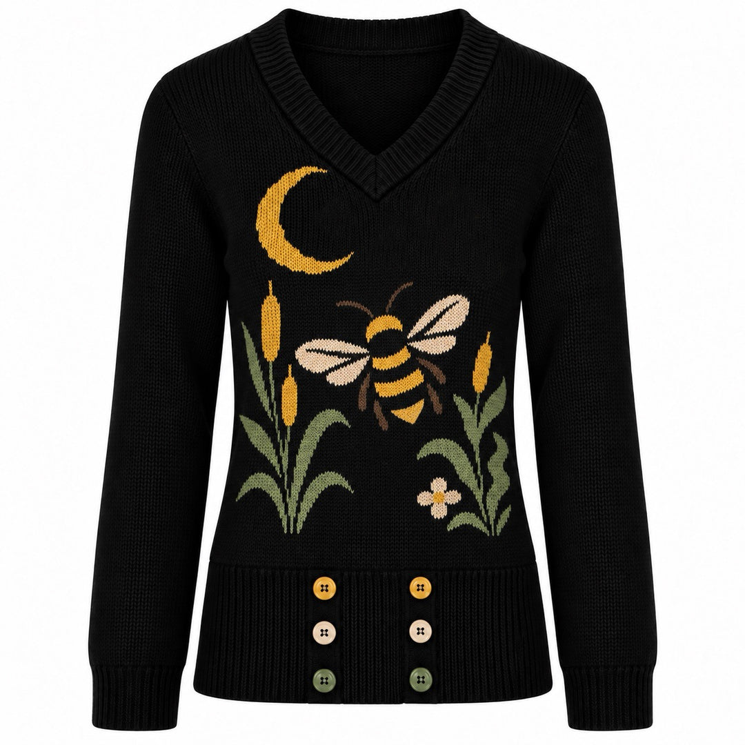 Malha Jacquard Vintage de Mulher com Arte de Caniche