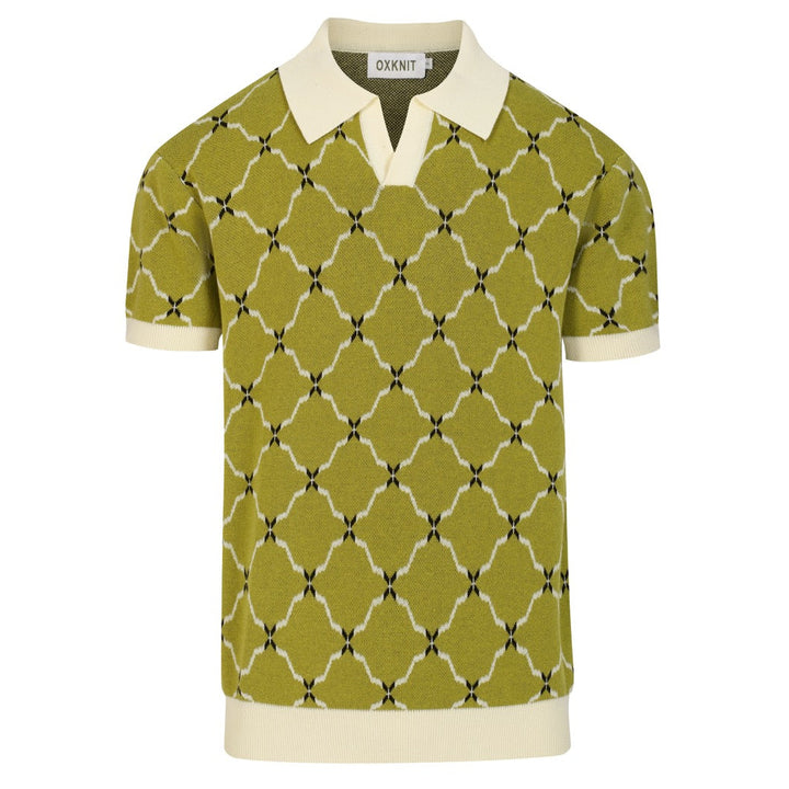 Herre Grøn Vintage Resort Jacquard Strik Polo T-shirt