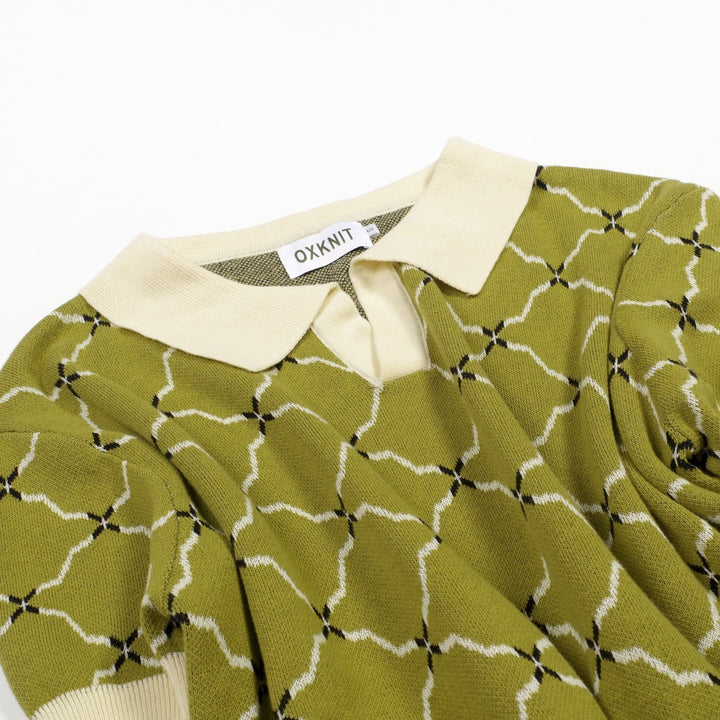 Herre Grøn Vintage Resort Jacquard Strik Polo T-shirt