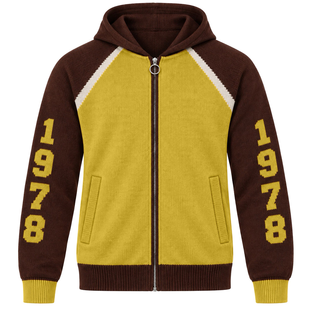 Herrgul 1978 Numrerad Jacquard Stickad Hooded Kofta
