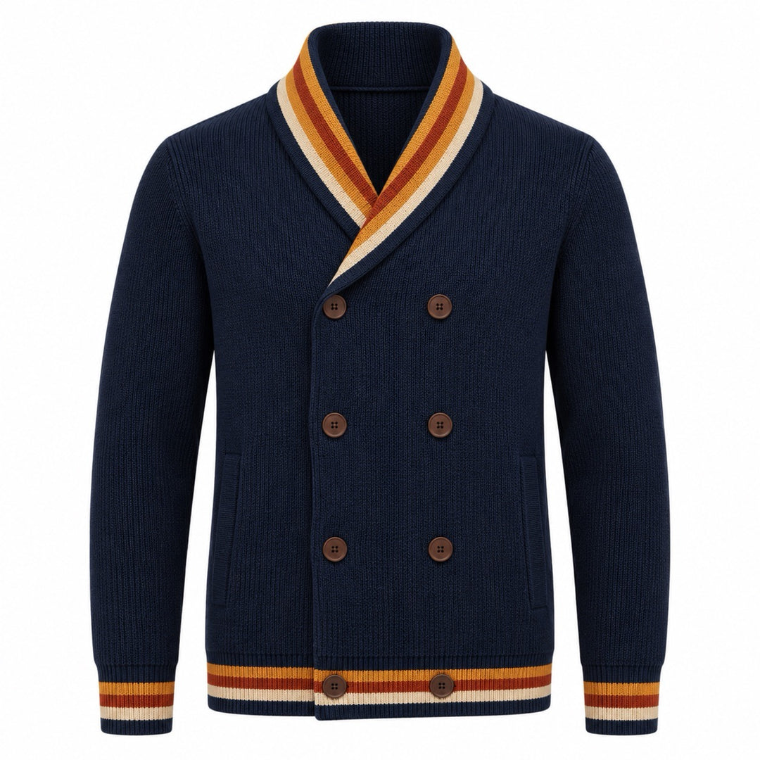 Cardigan de Malha Jacquard Clássico aos Quadrados Vintage Castanho para Homem