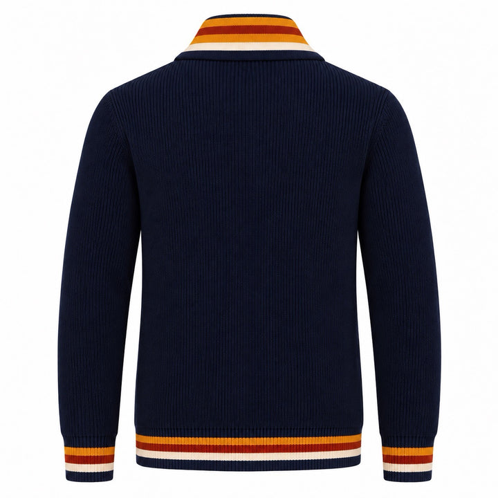 Men's Navy Blue Vintage Collegiate Double-Breasted Pocket Knit Cardigan