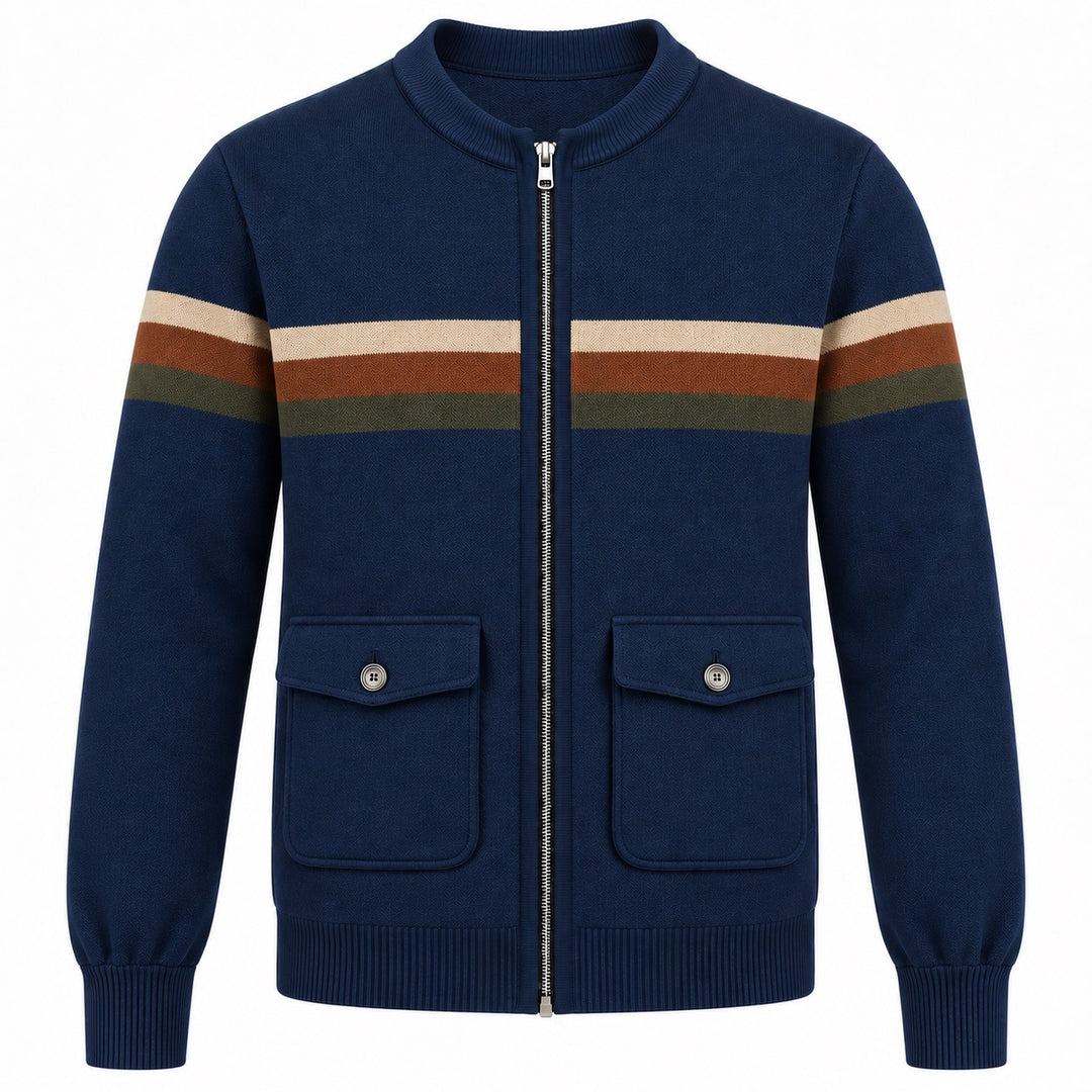 Herre 70'er Retro Sort Fransk Bulldog Jacquard Striktrøje