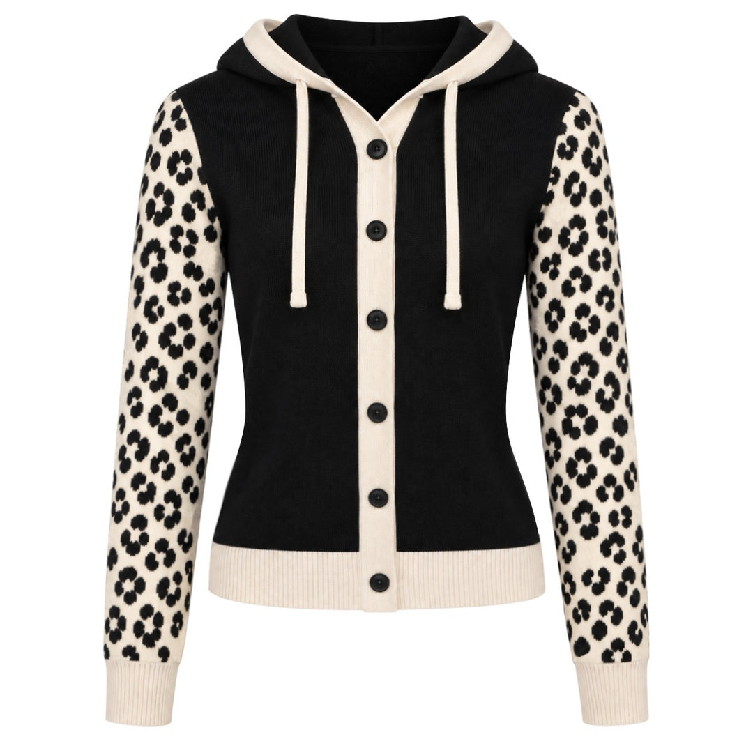 Cardigan de Malha com Capuz Vintage dos Anos 70 para Mulher - Comprimento Curto