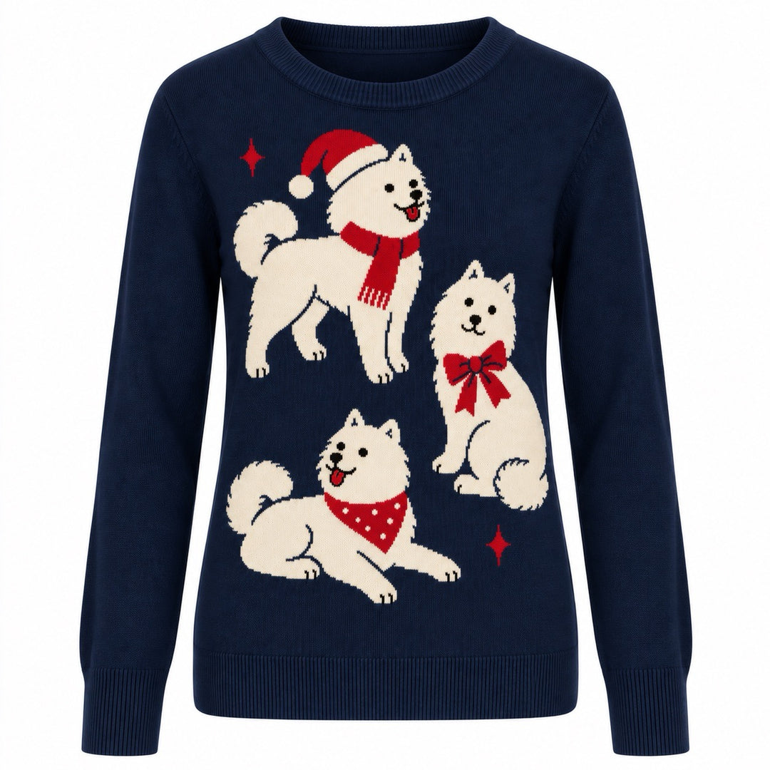 Dame Vintage Puddel Kunst Streetwear Jacquard Striktrøje