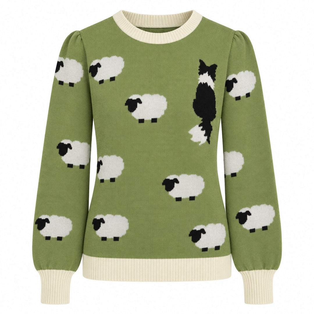 Malha Jacquard Vintage de Mulher com Arte de Caniche
