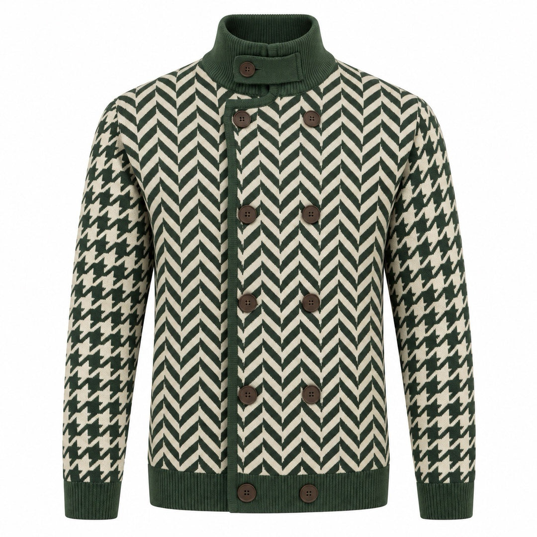 Maglione jacquard retrò anni '70 nero con Bulldog Francese da uomo