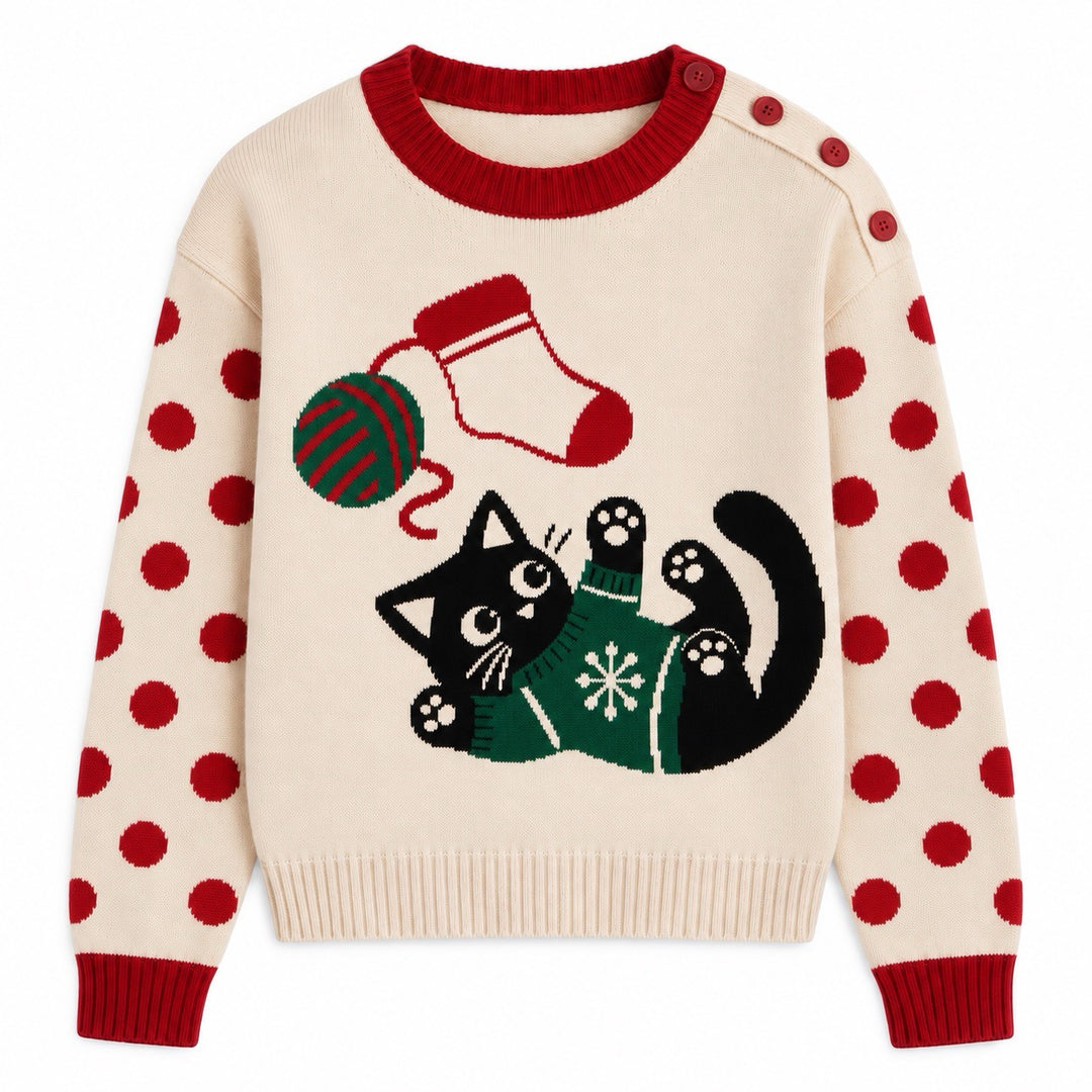 Jersey de punto jacquard vintage para mujer con arte de caniche estilo urbano