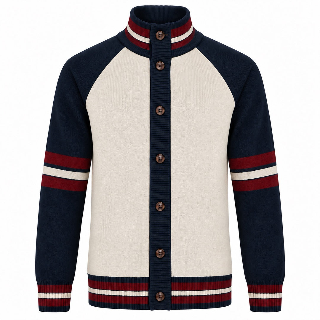 Men's Apricot Vintage Streetwear Turtleneck Knit Cardigan