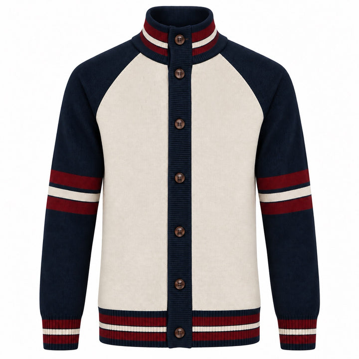 Men's Apricot Vintage Streetwear Turtleneck Knit Cardigan