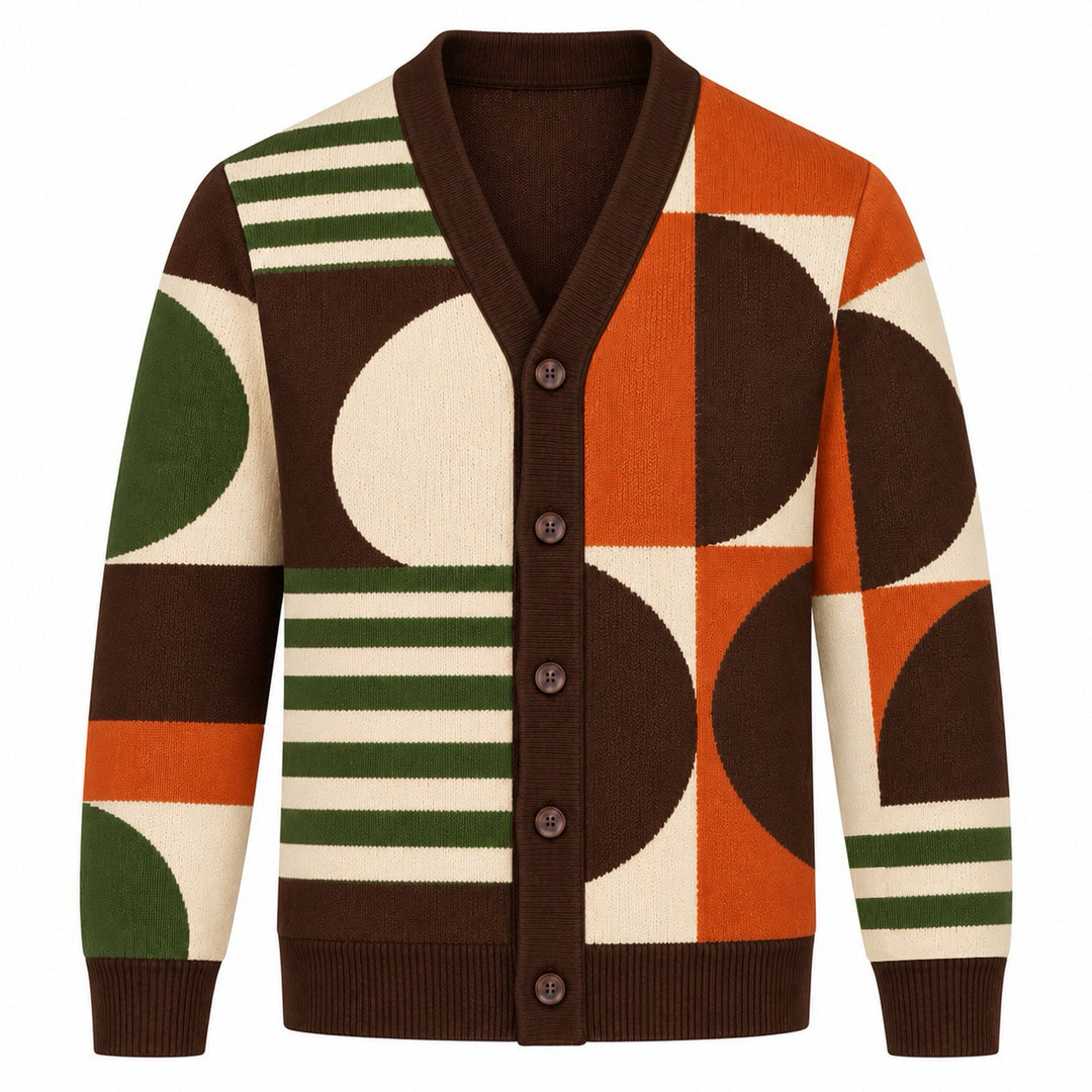 Cardigan da uomo nero retrò anni '70 a righe classiche in maglia jacquard