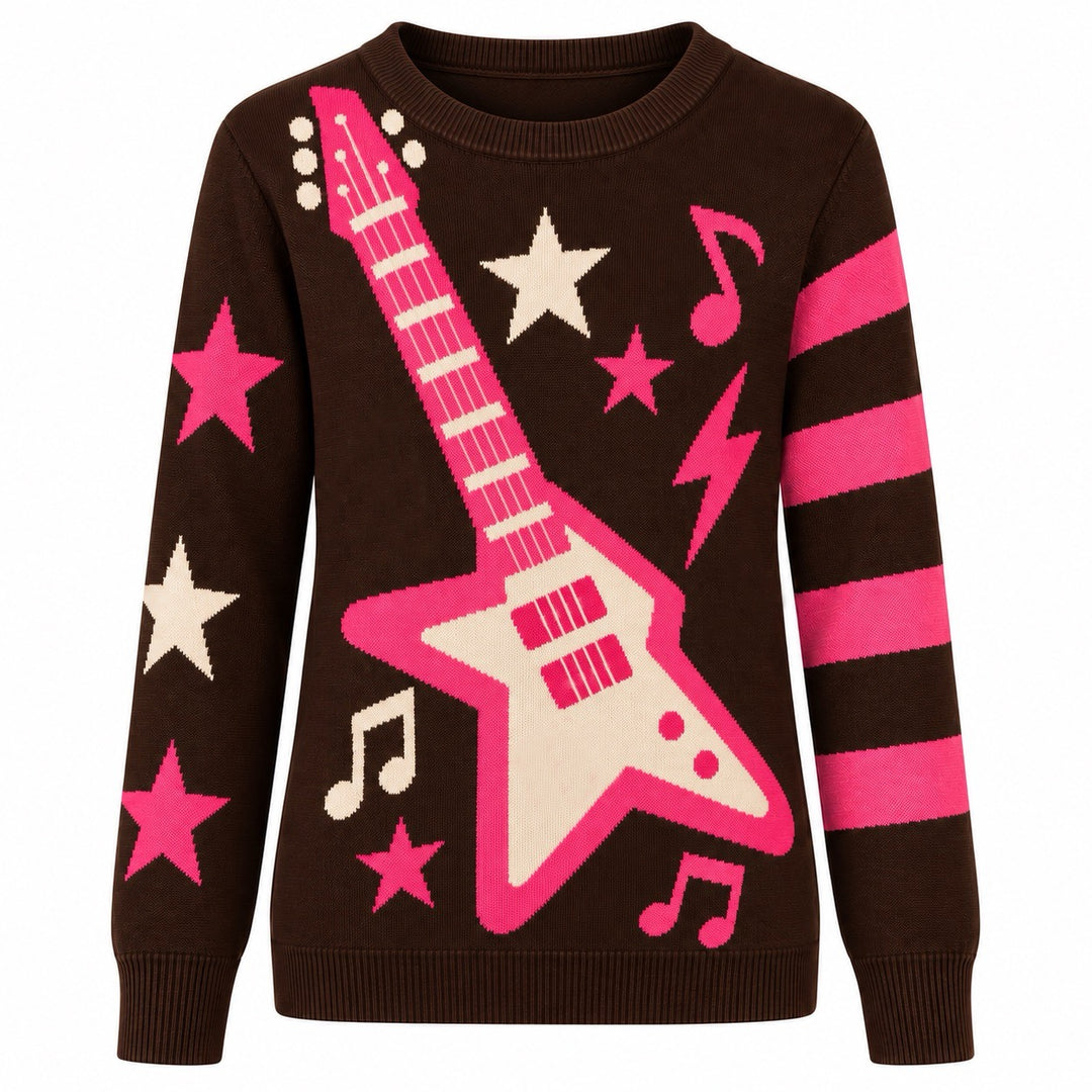 Jersey de punto jacquard vintage para mujer con arte de caniche estilo urbano