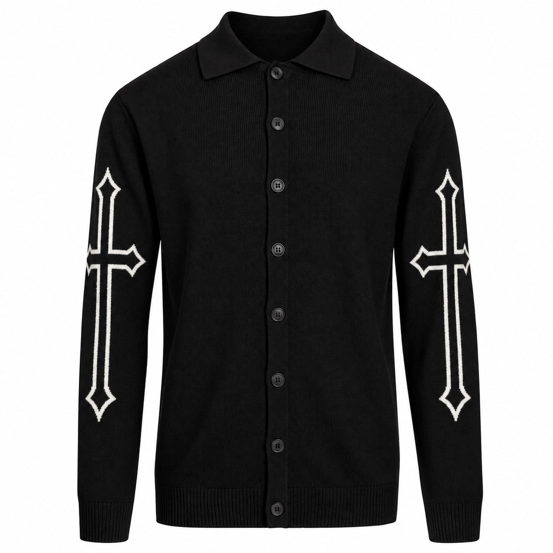 Cárdigan de punto jacquard clásico a cuadros vintage marrón para hombre