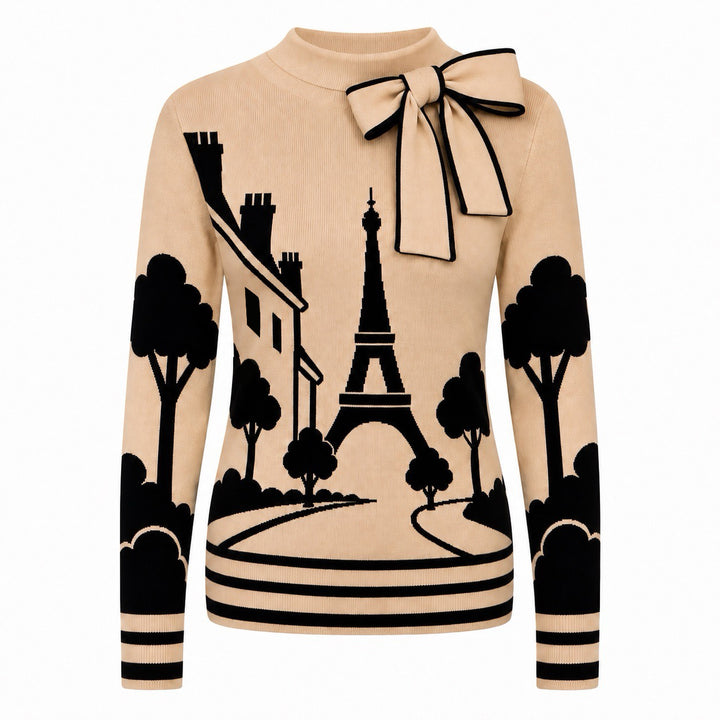 Γυναικεία Vintage Πλεκτή Μπλούζα Jacquard με Σχέδιο Poodle Streetwear
