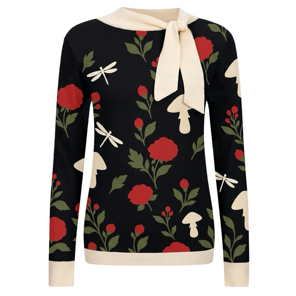 Women's Vintage Nature-Inspired Animal and Floral Jacquard Knit Sweater