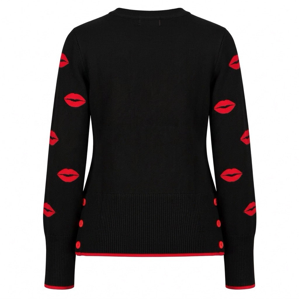 Women's Black Pop Art Jacquard Knit Sweater