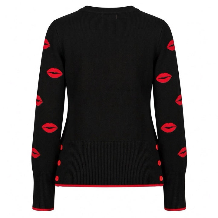 Women's Black Pop Art Jacquard Knit Sweater